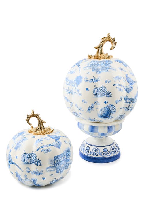 Mackenzie-childs Mackenzie Childs Royal Autumn Toile Pedestal Pumpkin In Blue