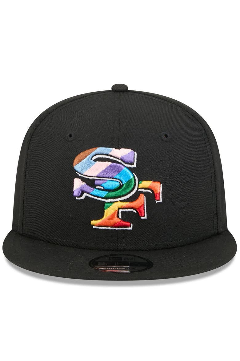 Men's New Era Black San Francisco 49ers Pride 9FIFTY Snapback Hat, Alternate, color, Black