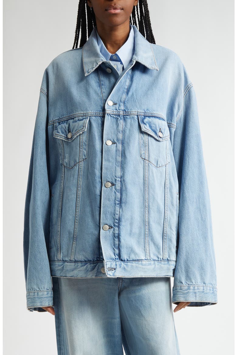 Distressed Relaxed Fit Denim Jacket, Main, color, LIGHT BLUE 228