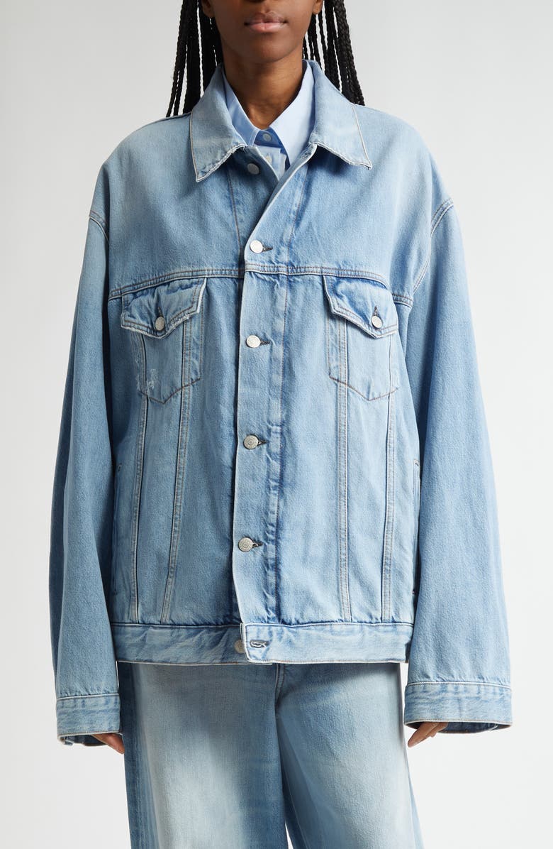 Acne Studios Distressed Relaxed Fit Denim Jacket, Main, color, Light Blue 228