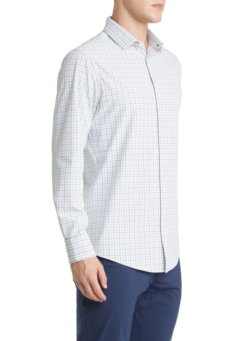 Leeward Trim Fit Ludlow Check Performance Button-Up Shirt, Alternate, color, WHITE