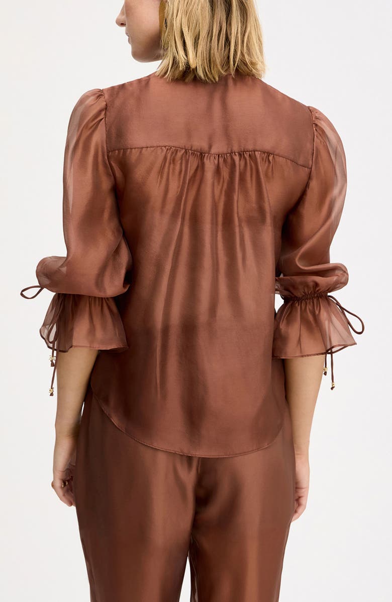 Sam Edelman Semi Sheer Button-Up Tie Cuff Top, Alternate, color, Mocha