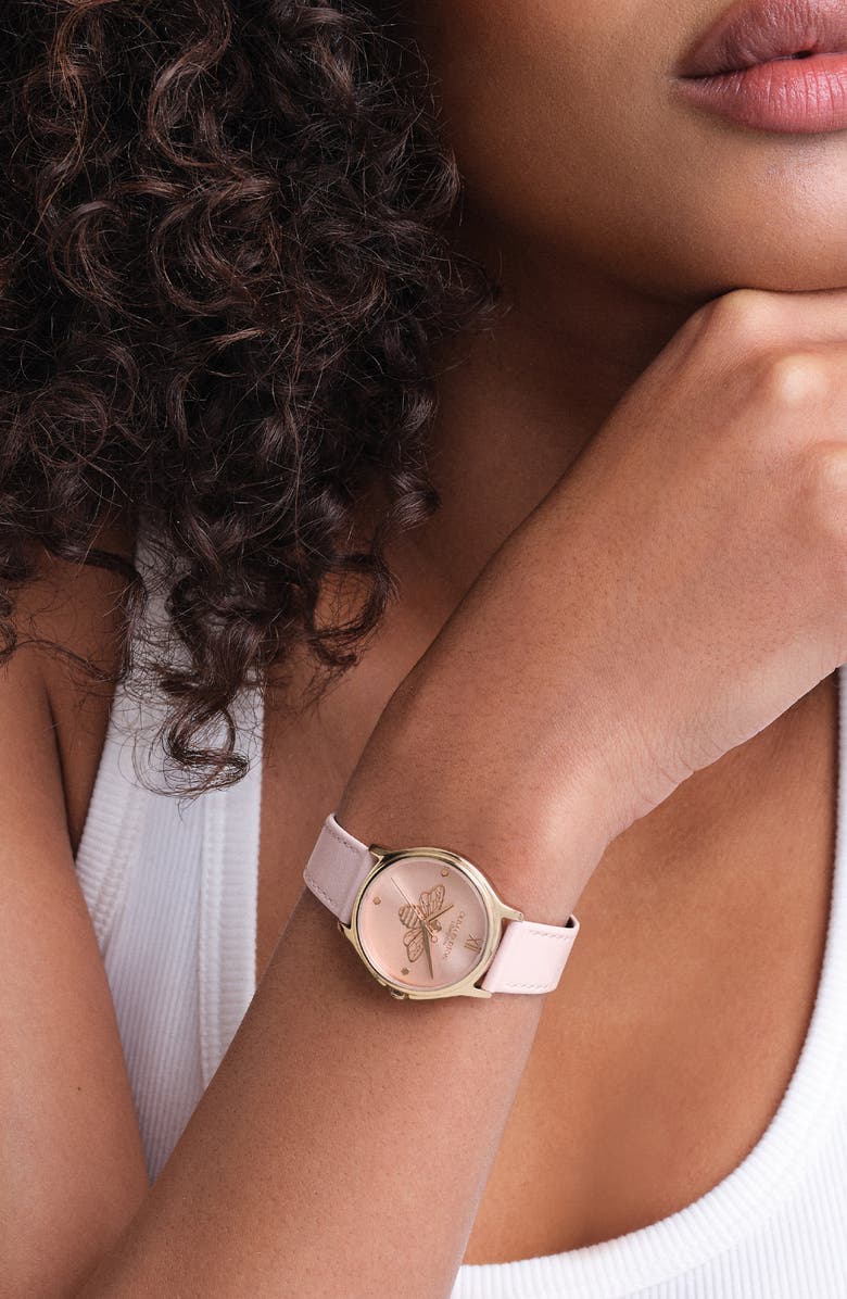 Olivia Burton Classic Bee Leather Strap Watch, 30mm, Alternate, color, 