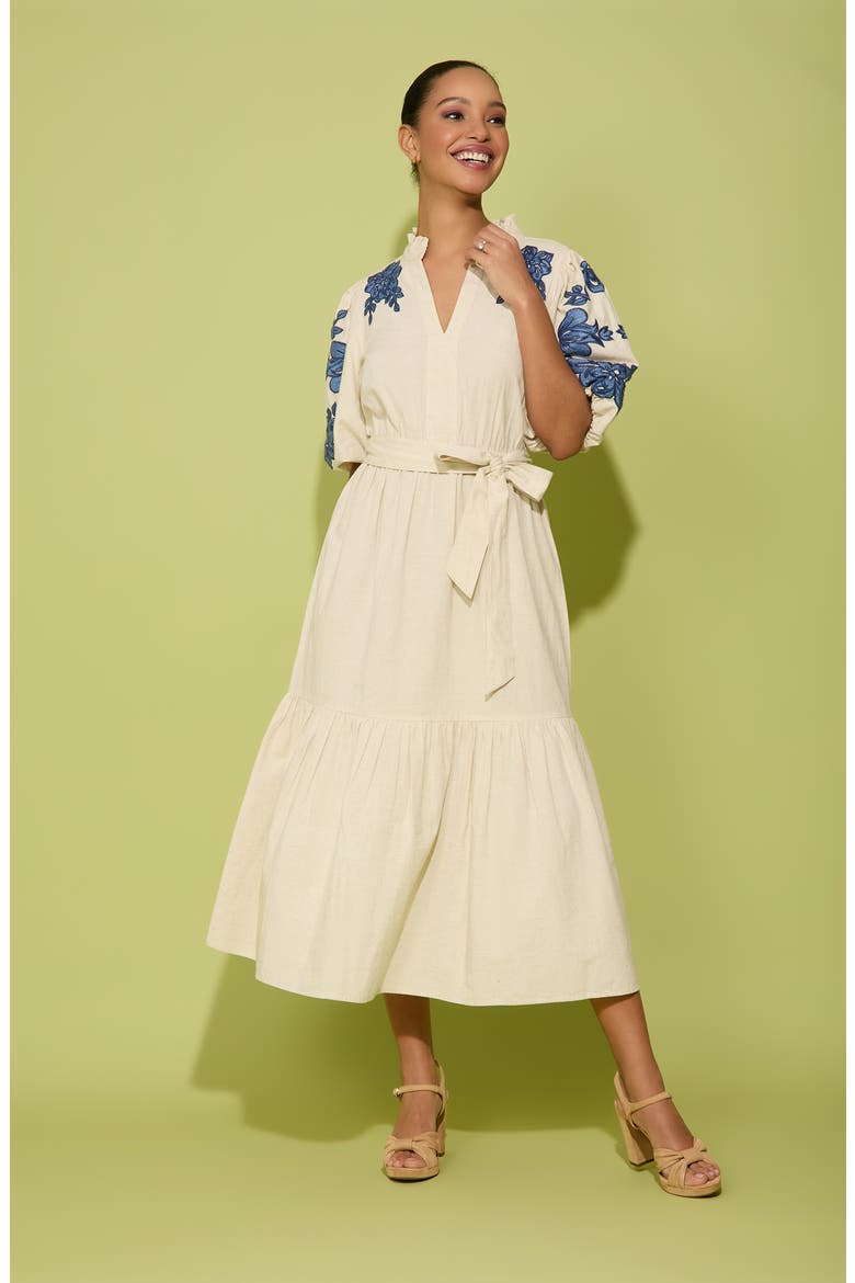 Embroidered Bubble Sleeve Maxi Dress, Alternate, color, NATURAL