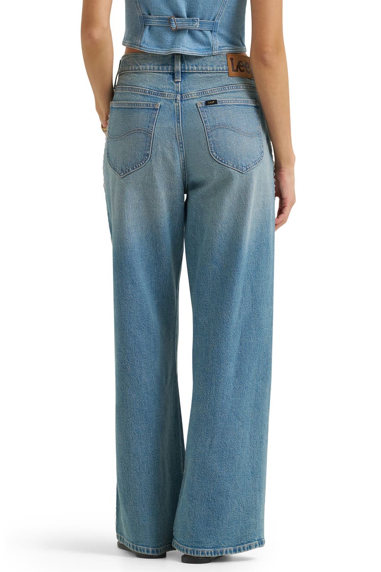 Lace Trim Low Slung Slouch Jeans, Alternate, color, FOREVER LIGHT