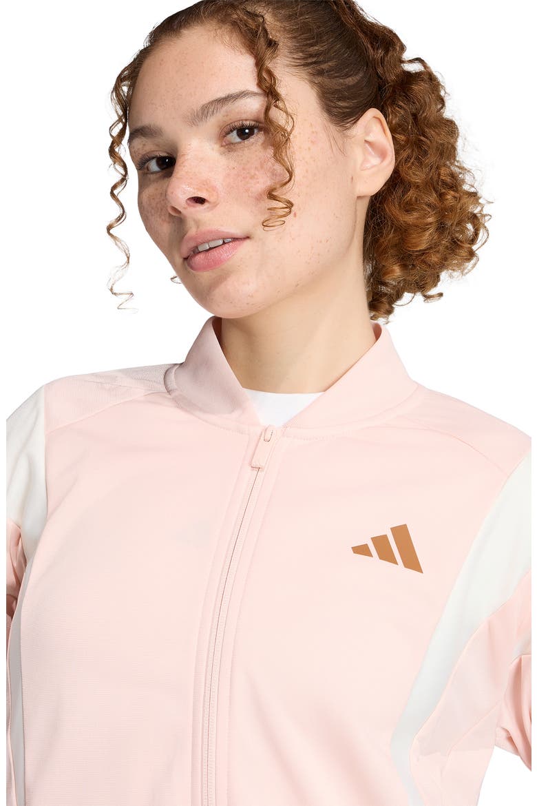 3-Stripes Fashion Tracktop Bomber Jacket, Alternate, color, BLUSH PINK/ DUSKY BRONZE