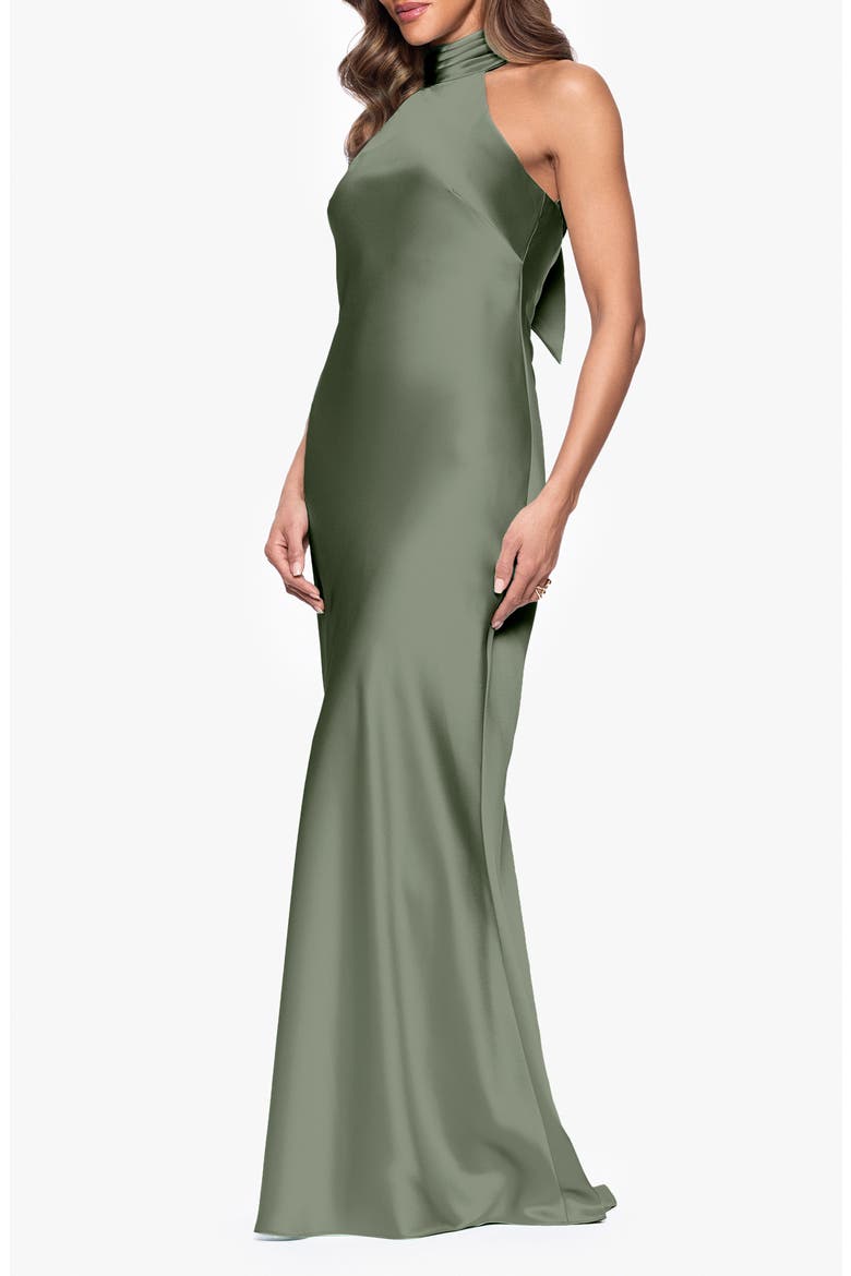 Halter Neck Satin Sheath Gown, Alternate, color, OLIVE
