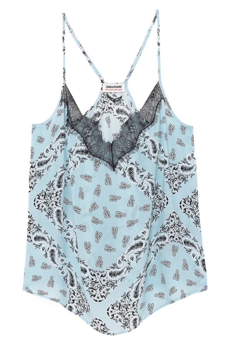 Cespa Bandana Print Lace Trim Camisole, Alternate, color, BLEU OXFORD