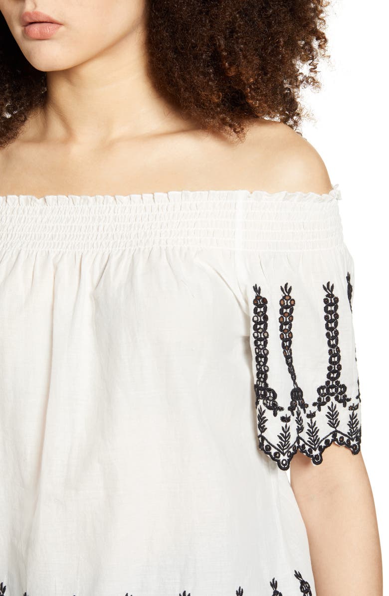 Only Shery Contrast Embroidery Off the Shoulder Top, Alternate, color, 