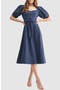 Puff Sleeve Cinched Waist Fit & Flare Midi Dress