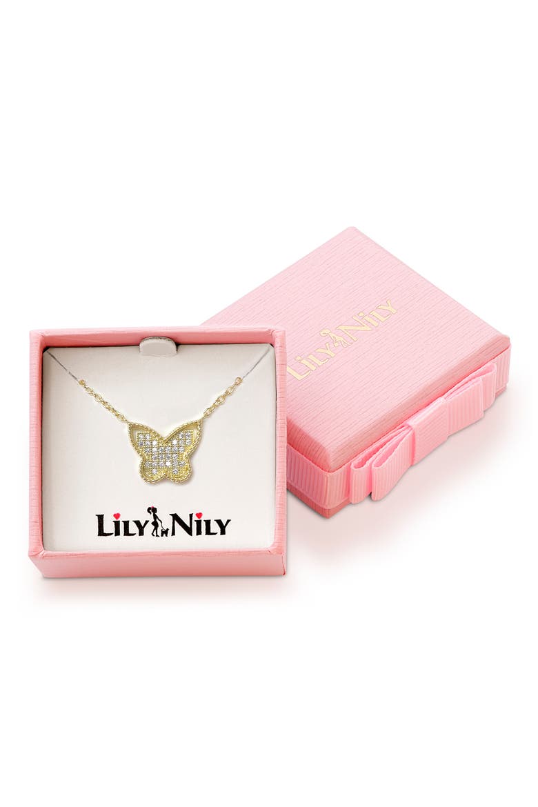 Kids' Cubic Zirconia Butterfly Pendant Necklace, Alternate, color, GOLD