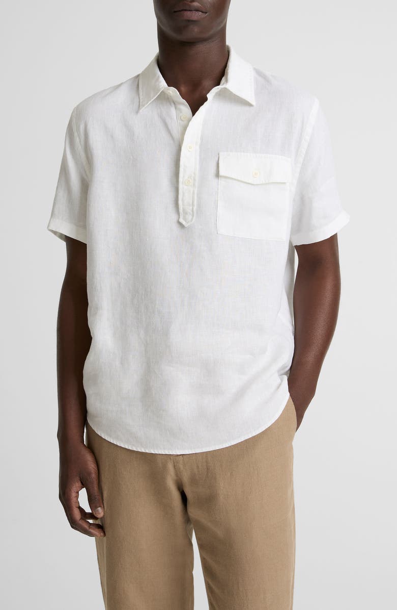 Vince Short Sleeve Linen Popover Shirt, Main, color, Optic White