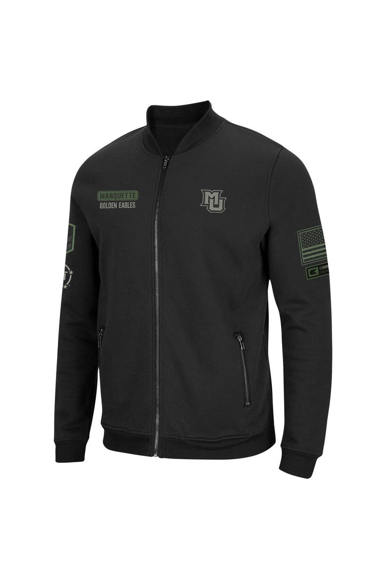 Men's Colosseum Black Marquette Golden Eagles OHT Military Appreciation High-Speed Bomber Full-Zip Jacket, Alternate, color, Black