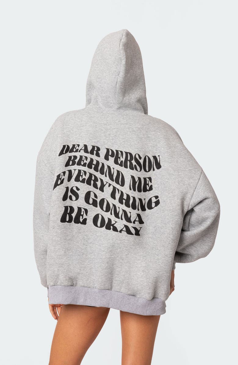EDIKTED Everything's Okay Oversize Graphic Zip Hoodie, Alternate, color, Gray Melange