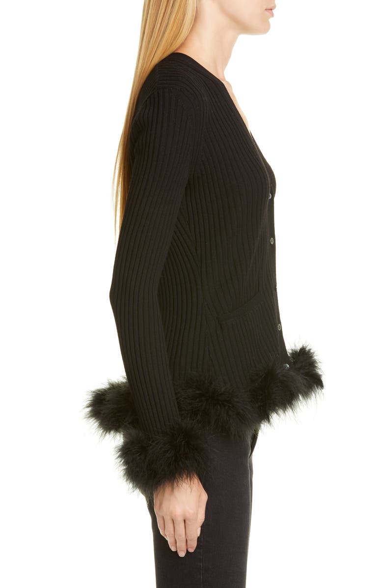 Opening Ceremony Rib Wool Cardigan with Feather Trim, Alternate, color, 