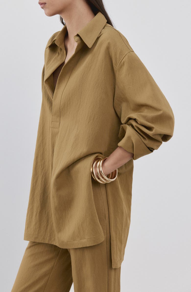 MANGO Oversize Popover Shirt, Alternate, color, Khaki