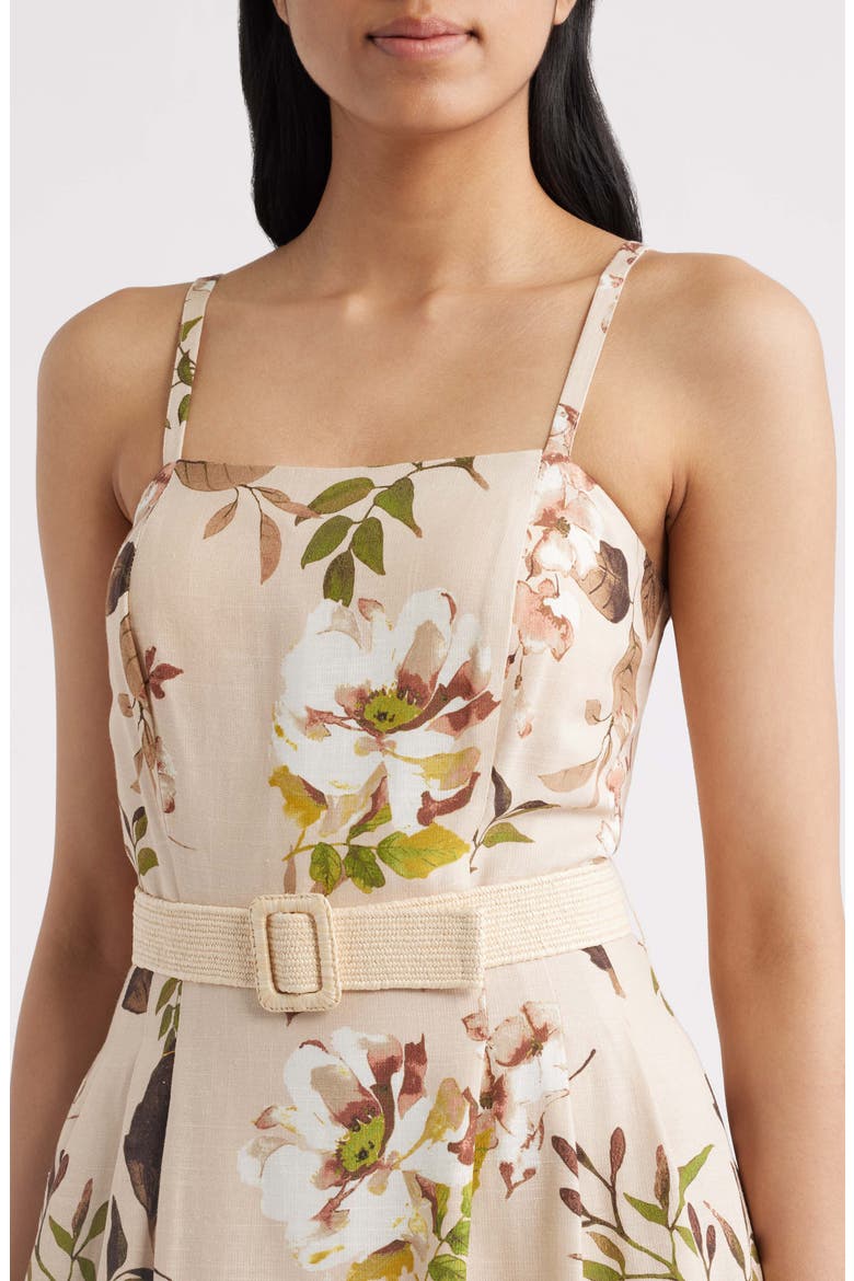 Floral Print Sleeveless Belted Midi Dress, Alternate, color, SAND AGAVE