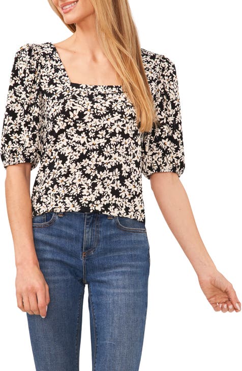 Floral Puff Sleeve Square Neck Top