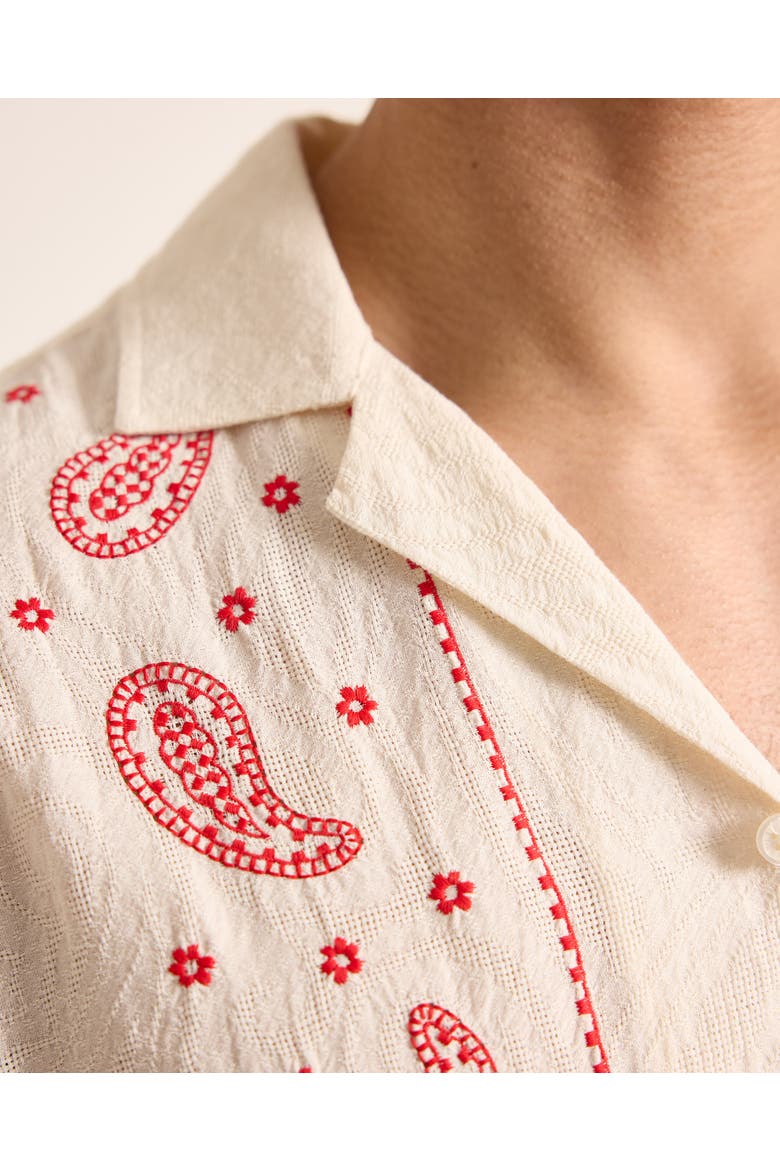 Maitan Embroidery Relaxed Fit Paisley Embroidery Shirt, Alternate, color, White Sand/Vermillion