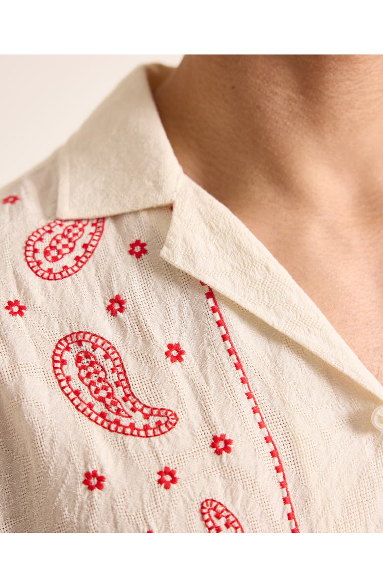 Orlebar Brown Maitan Embroidery Relaxed Fit Paisley Embroidery Shirt, Alternate, color, White Sand/Vermillion
