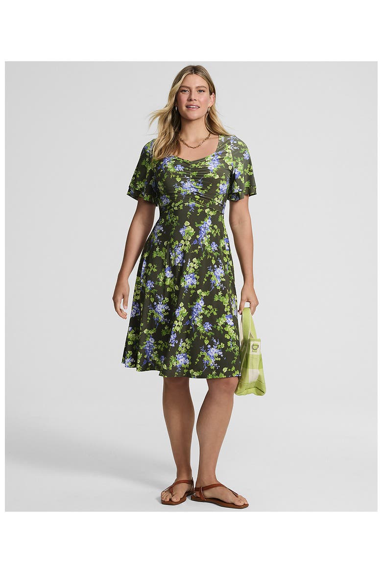 Silky Knit V-neck Flutter Sleeve Knee Length Dress, Alternate, color, Forest Moss Blooms