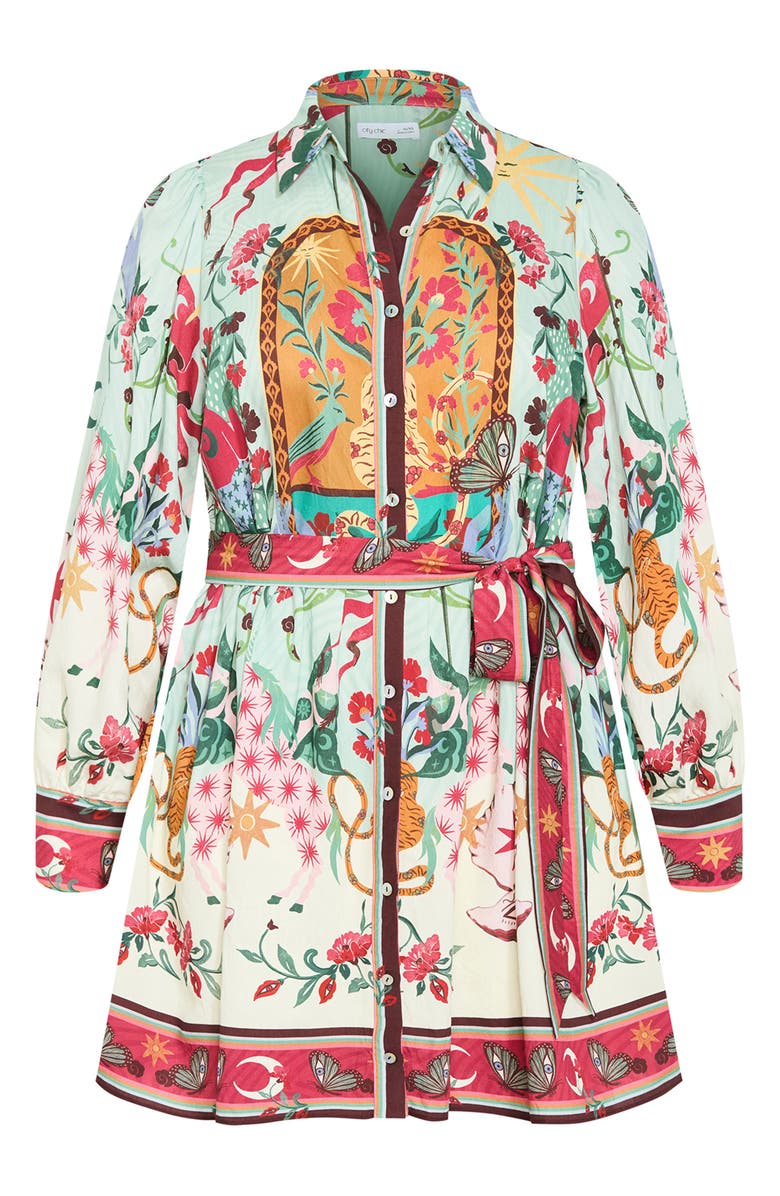 City Chic Ezra Mixed Print Long Sleeve Shirtdress, Alternate, color, Hero Dreamscape
