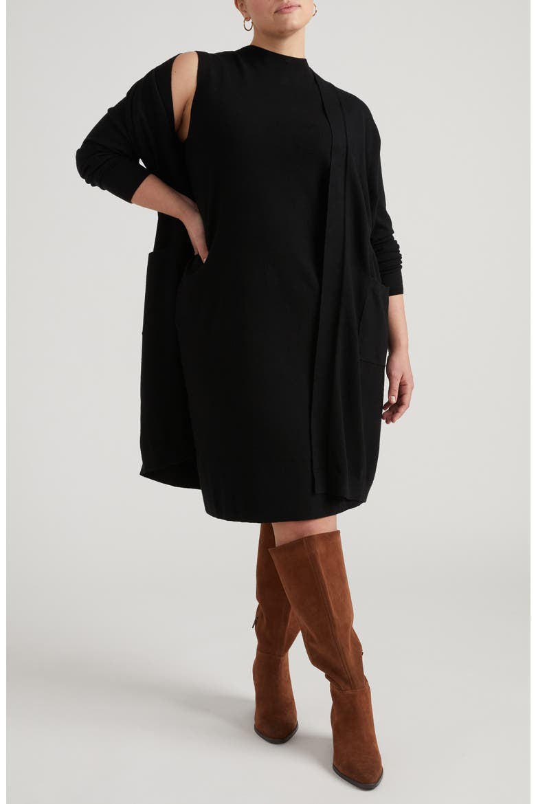 Long Open Front Cardigan, Main, color, BLACK