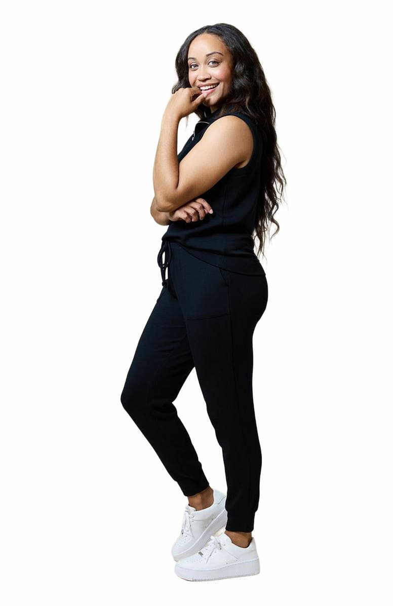 Softies Athleisure PureDream 1/4 Zip Sleeveless Jogger Lounge Set, Alternate, color, Black