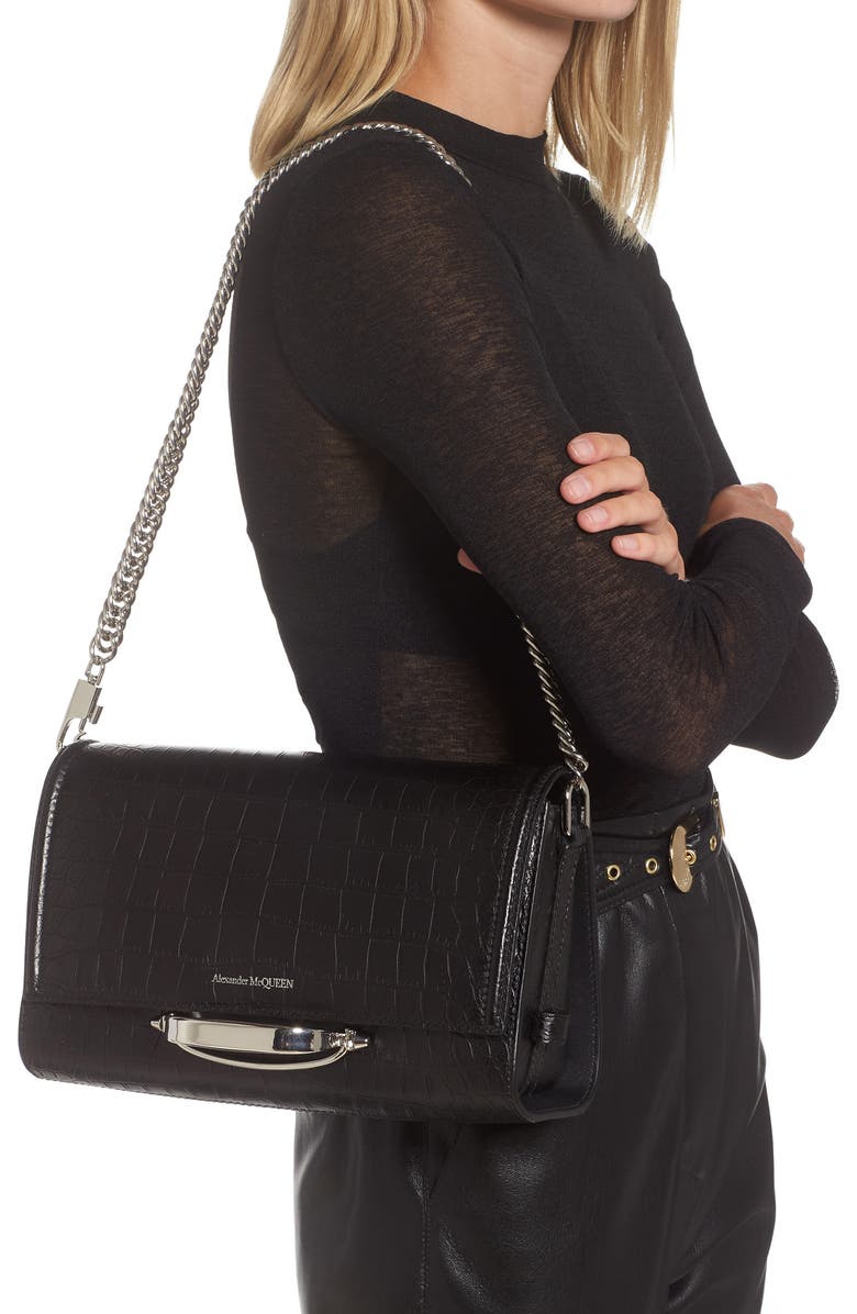 McQueen Alexander McQueen The Story Croc Embossed Leather Shoulder Bag, Alternate, color,