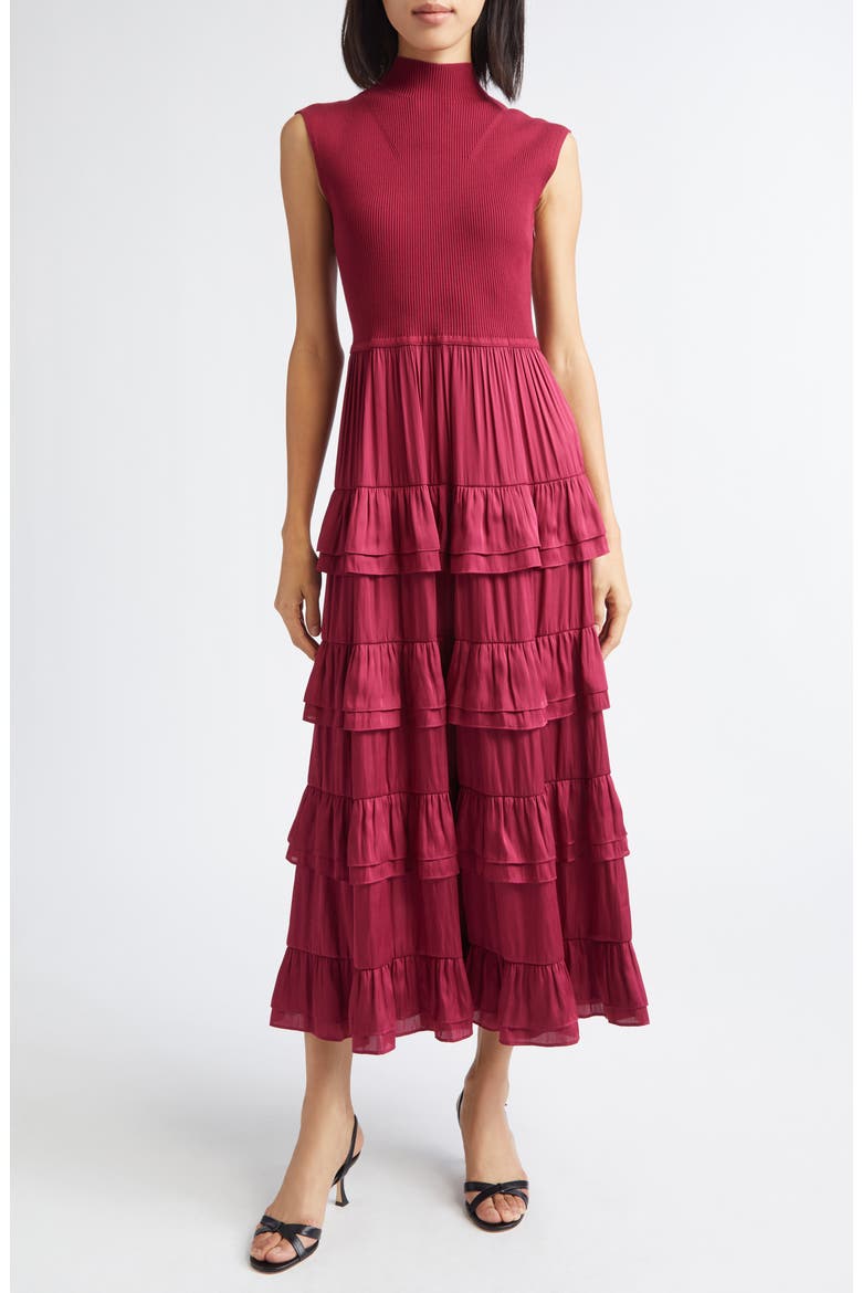 Klea Tiered Maxi Dress, Main, color, CARMINE