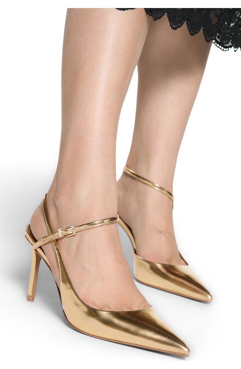 ALDO Kymmberly Ankle Strap Pointed Toe Pump, Alternate, color, Gold