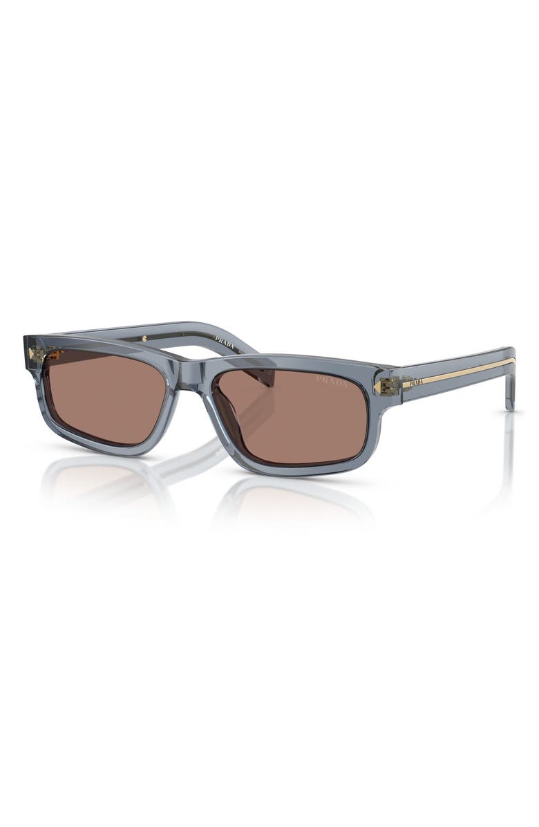 Prada 57mm Rectangular Sunglasses, Alternate, color, Ocean / Brown Mirror Grey