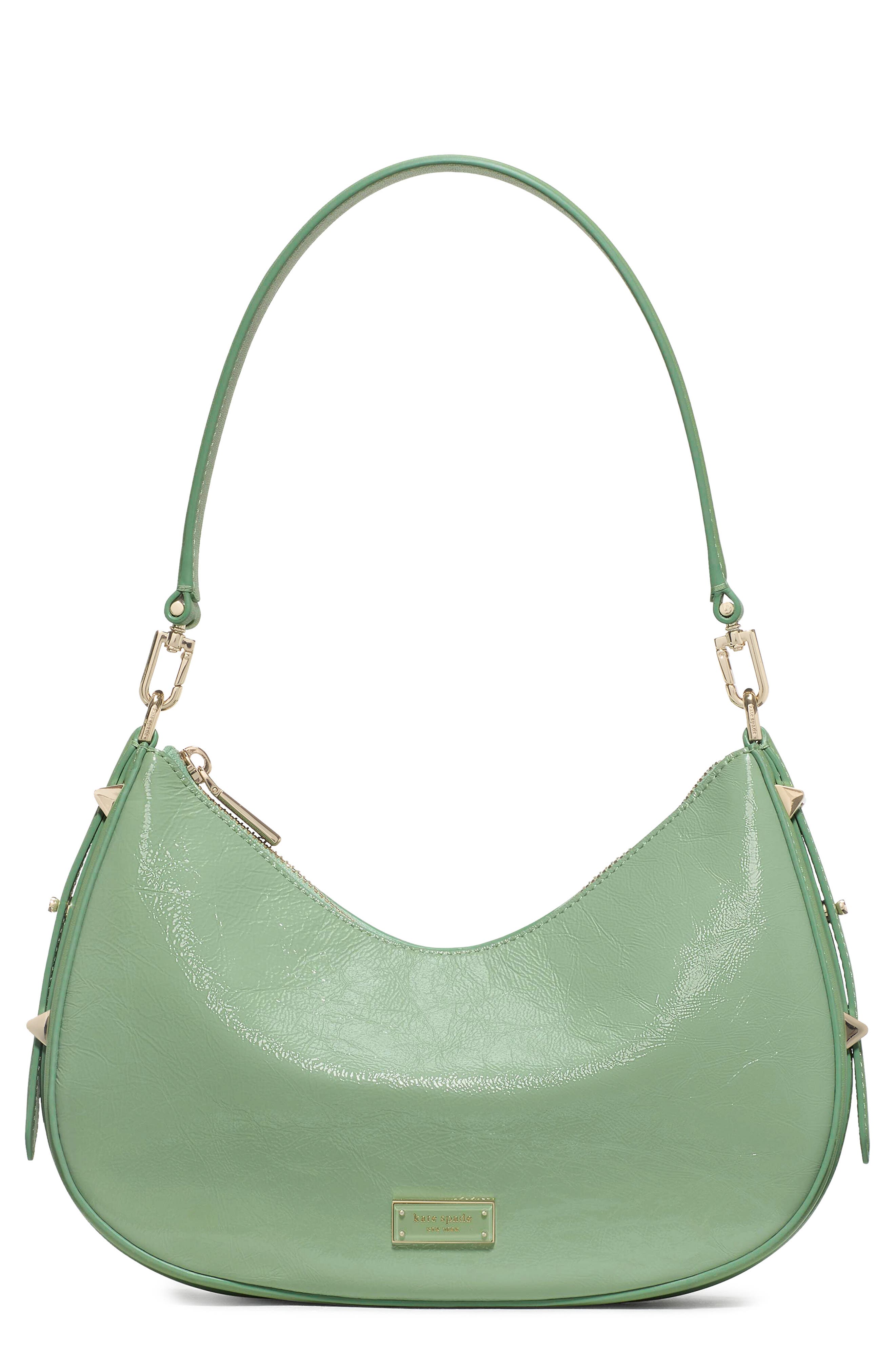 Kate Spade New York liv crinkle patent leather convertible shoulder bag, Main, color, Crisp Sage