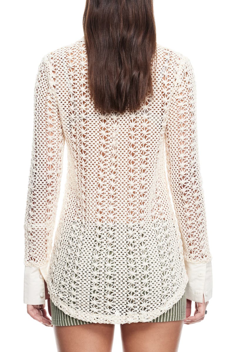 LIONESS Unveiling Floral Lace Button-Up Shirt, Alternate, color, Cream