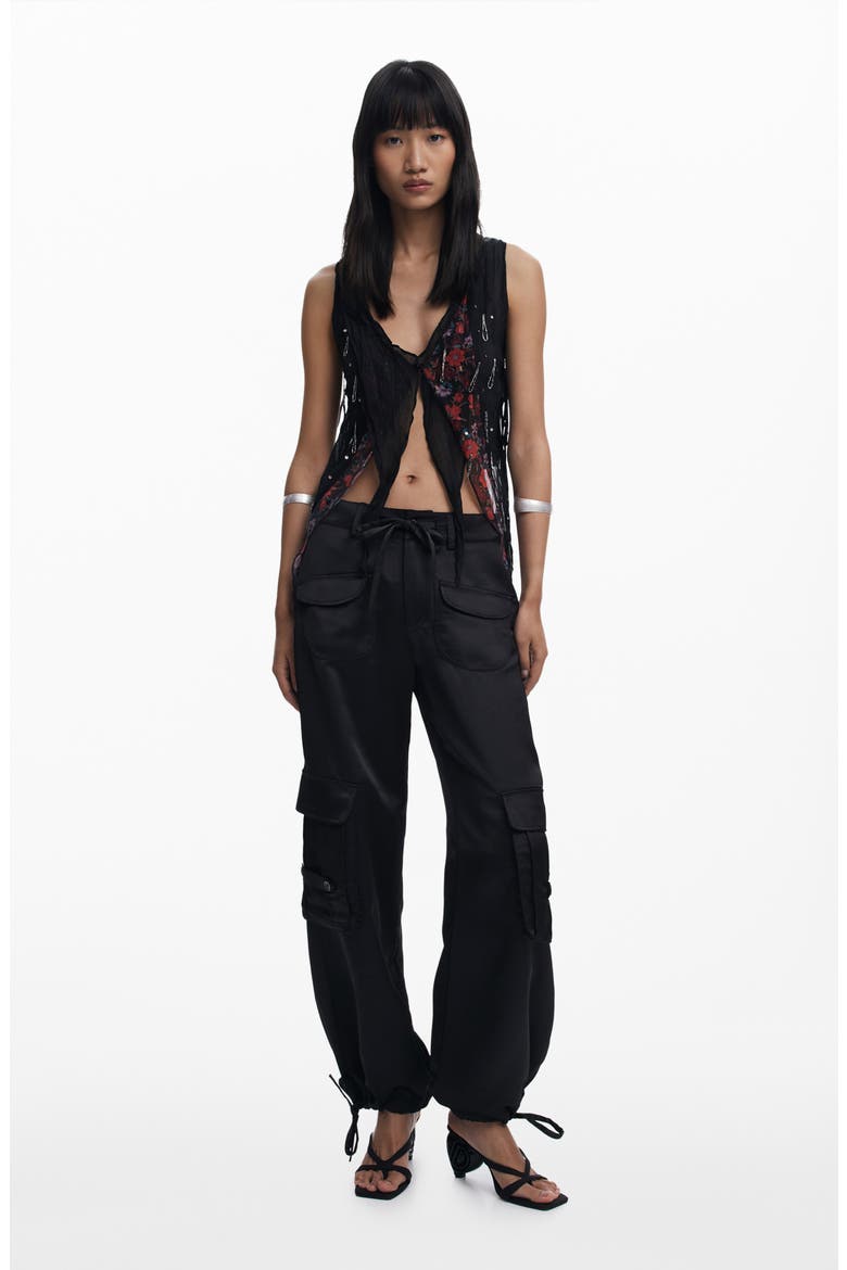 Floral Embellished Asymmetric Sleeveless Top, Alternate, color, BLACK