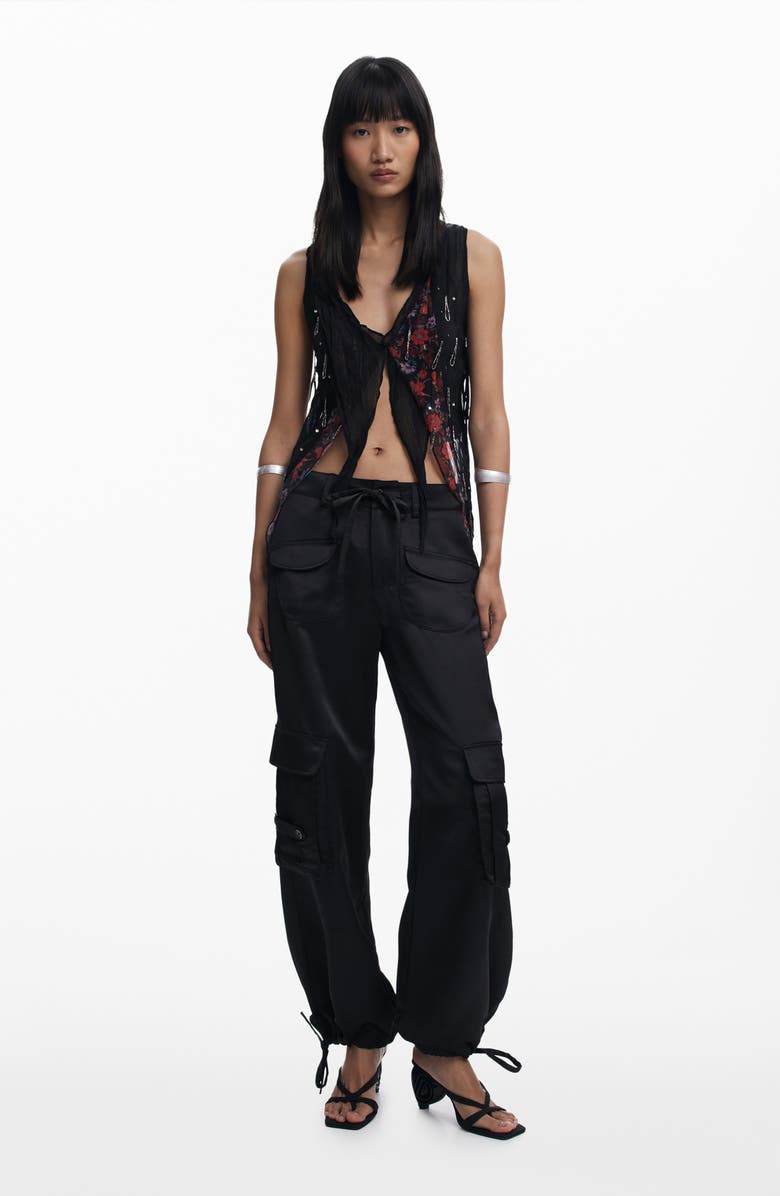 Desigual Floral Embellished Asymmetric Sleeveless Top, Alternate, color, 