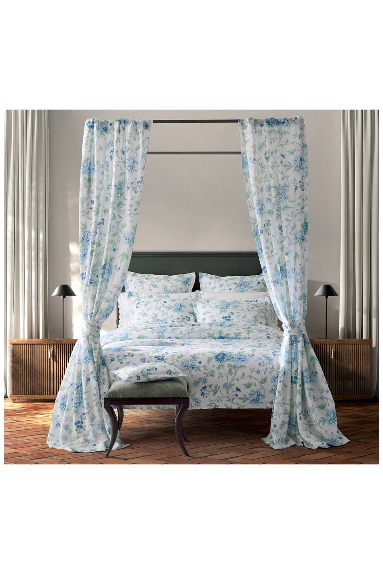 Simone Floral Print Linen Flat Sheet, Alternate, color, SEA