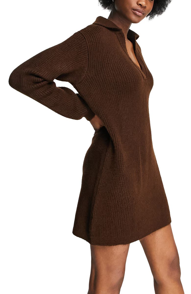Topshop Rib Sweater Dress, Alternate, color, 