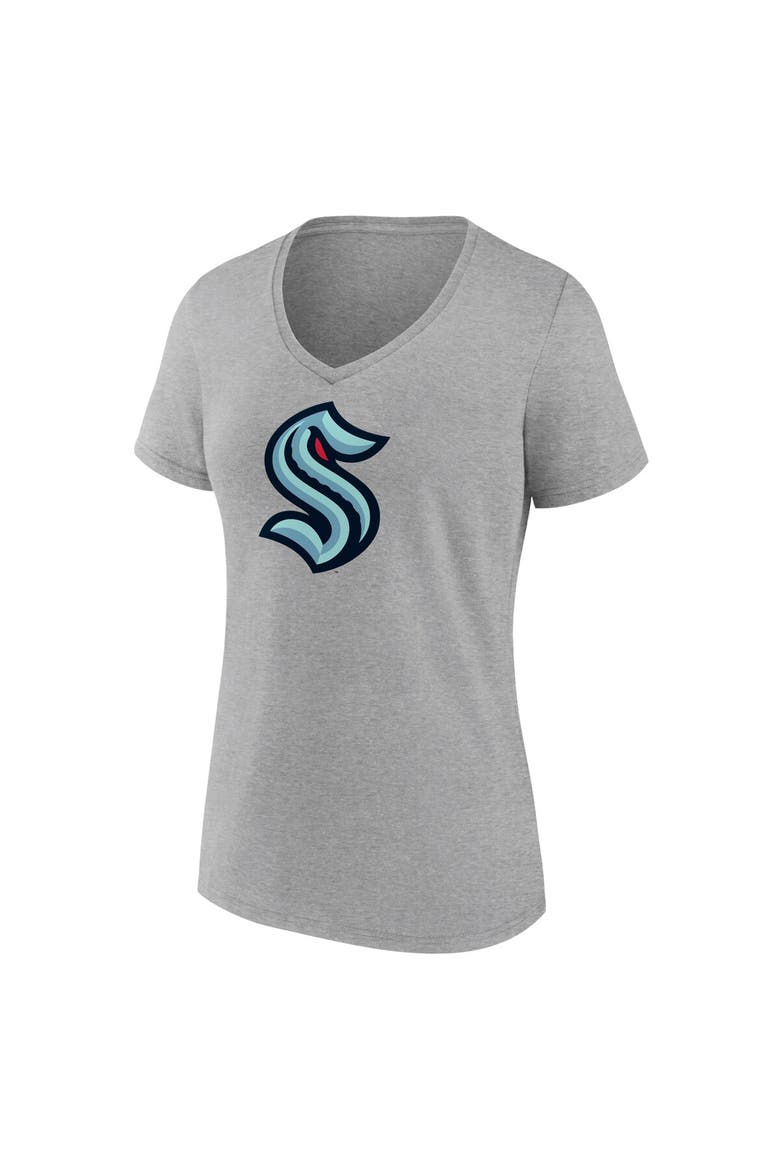 Women's Fanatics Heathered Gray Seattle Kraken Primary Logo Team V-Neck T-Shirt, Alternate, color, Heather Gray