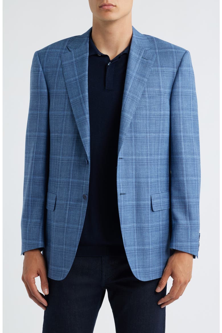 Siena Regular Fit Blue Plaid Super Wool & Silk Blend Sport Coat, Main, color, BLUE