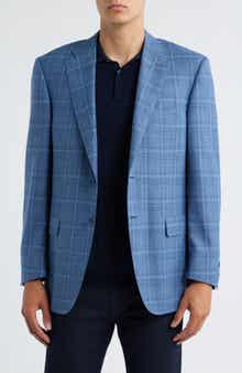 Canali Siena Regular Fit Blue Plaid Super Wool & Silk Blend Sport Coat