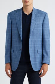 Canali Siena Regular Fit Blue Plaid Super Wool & Silk Blend Sport Coat
