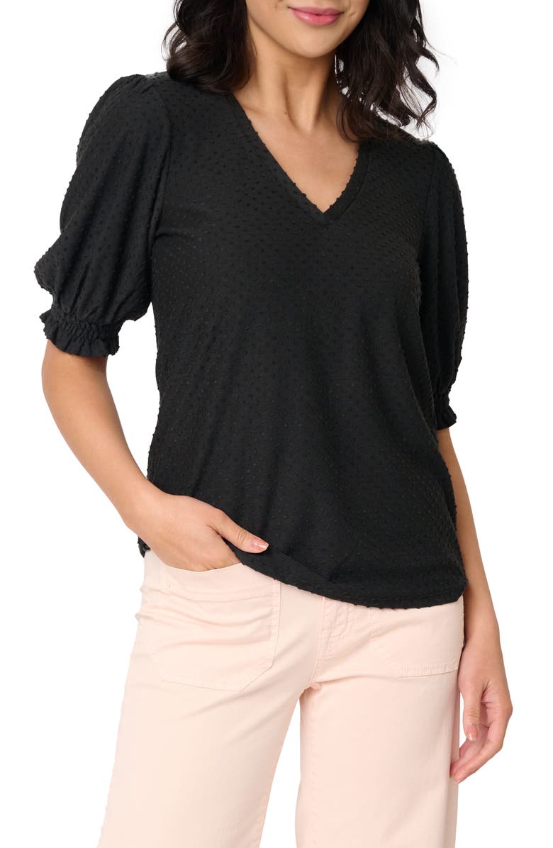 GIBSONLOOK Clip Dot Puff Sleeve Top, Main, color, Black