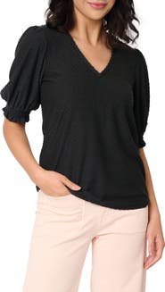 GIBSONLOOK Clip Dot Puff Sleeve Top