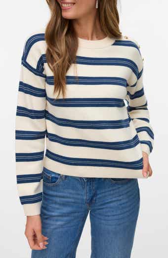 VERO MODA Stripe Button Shoulder Crop Sweater