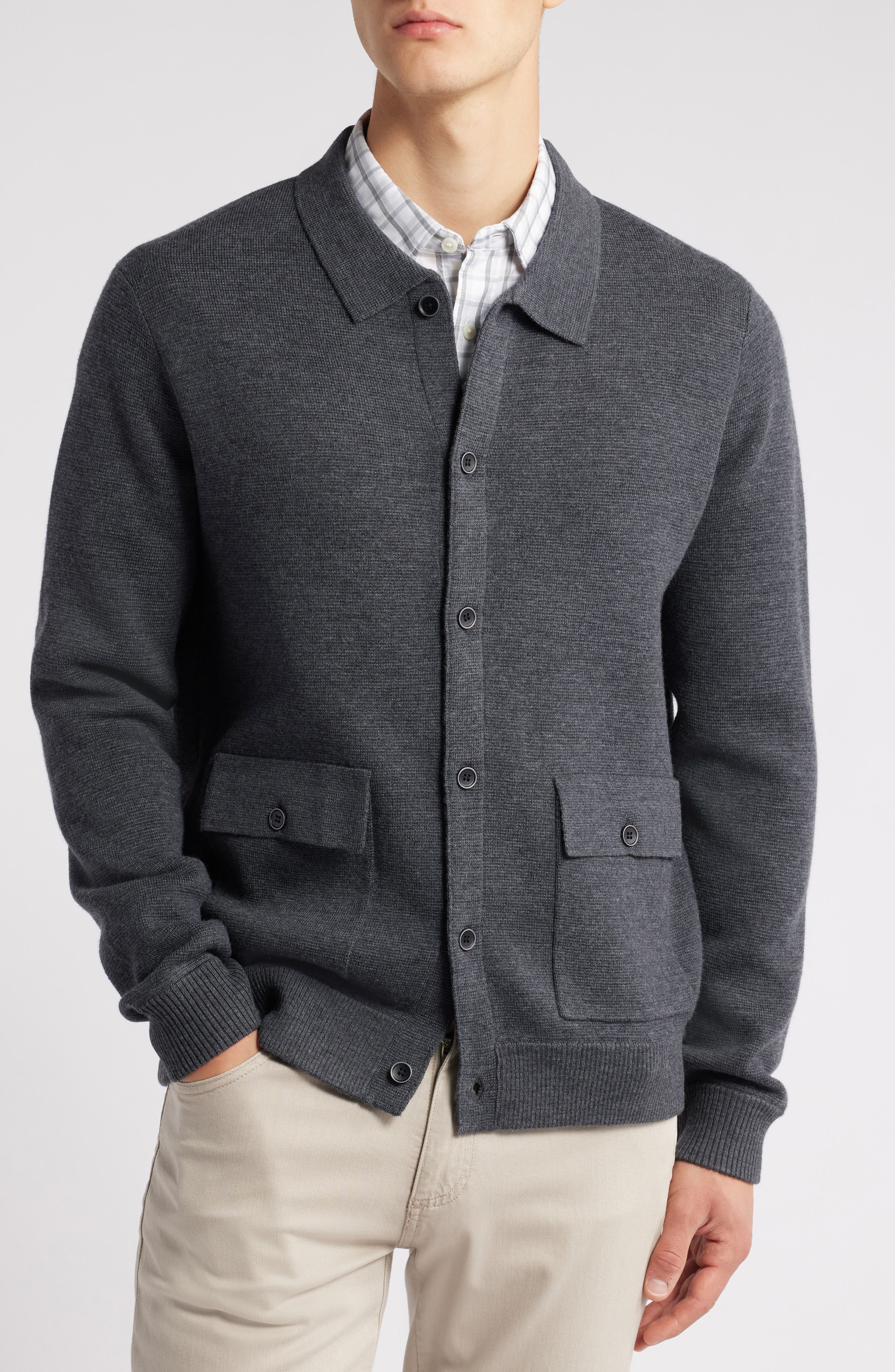 Robert Barakett Bristol Collared Merino Wool Milano Stitch Cardigan