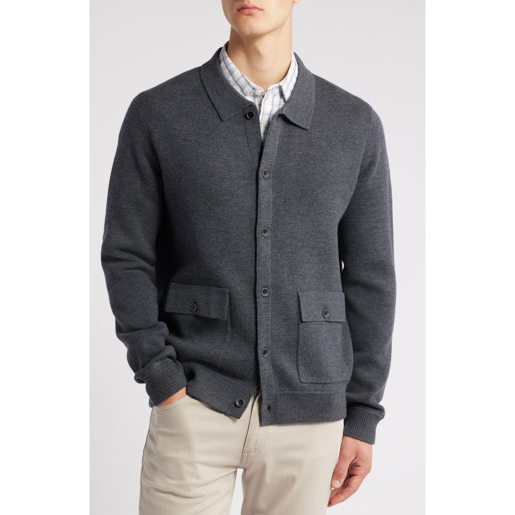 Robert Barakett Bristol Collared Merino Wool Milano Stitch Cardigan In Gray