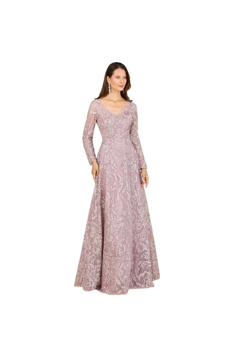 A-line Gown With Long Sleeves, V-Neckline, Main, color, Mauve
