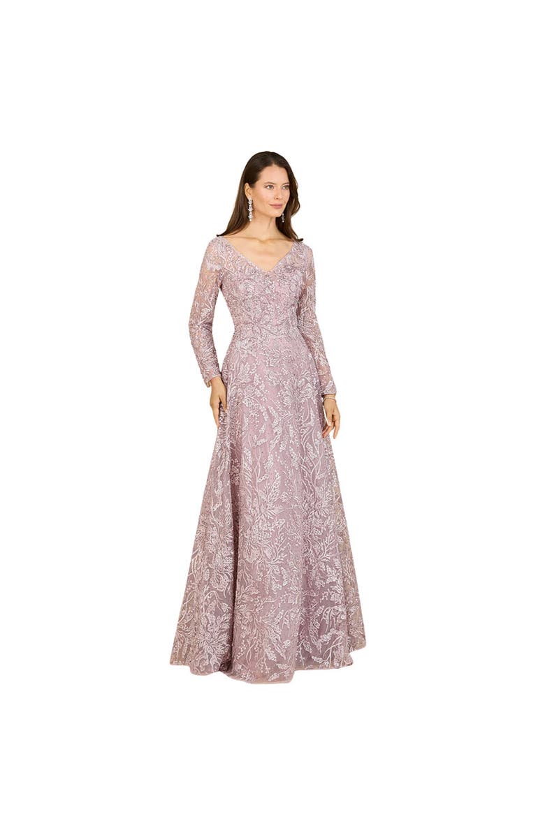 LARA New York A-line Gown With Long Sleeves, V-Neckline, Main, color, Mauve