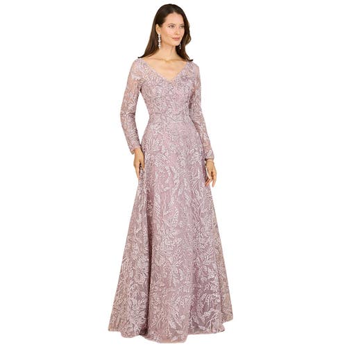 Lara New York A-line Gown With Long Sleeves, V-neckline In Purple